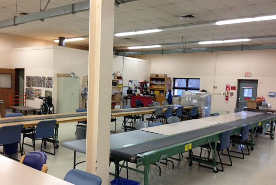 The fulfillment area of St. John of God, where Alpha Dog Food is shipped.