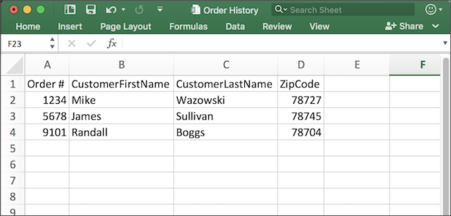CSV File - Spreadsheet