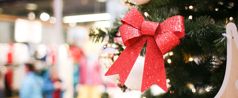 red bow on a Christmas tree